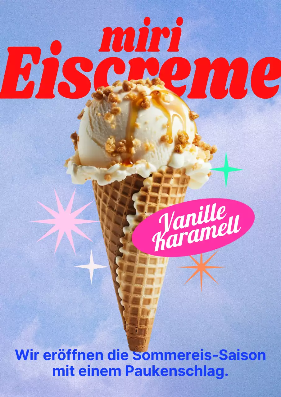 Rote, kitschige Eiscreme-Werbung
