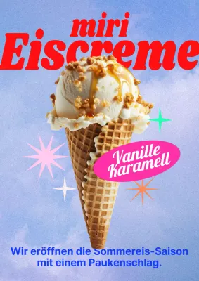 Rote, kitschige Eiscreme-Werbung
