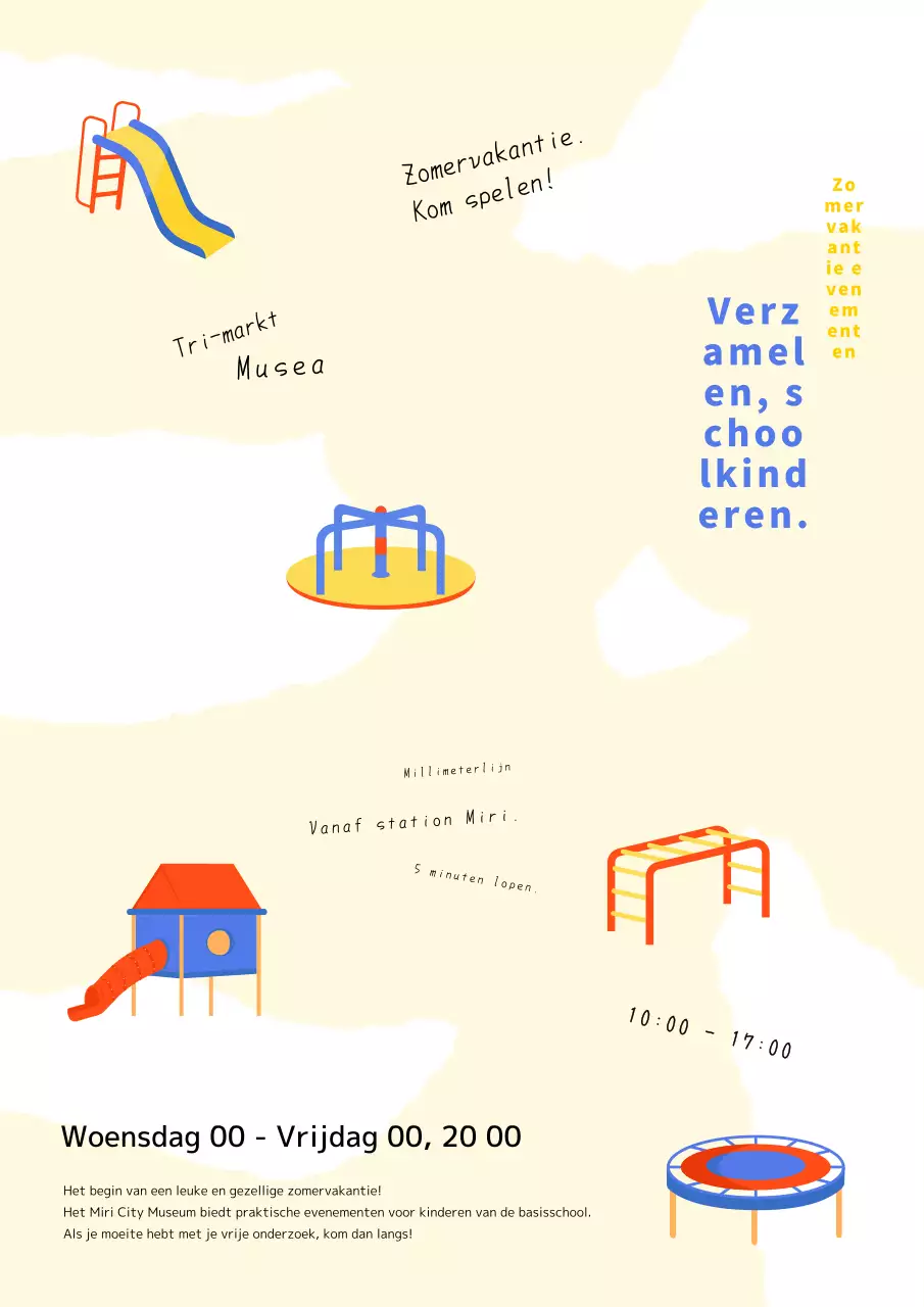 Publiciteit voor het leuke geel-rode kinderbelevingsevenement.