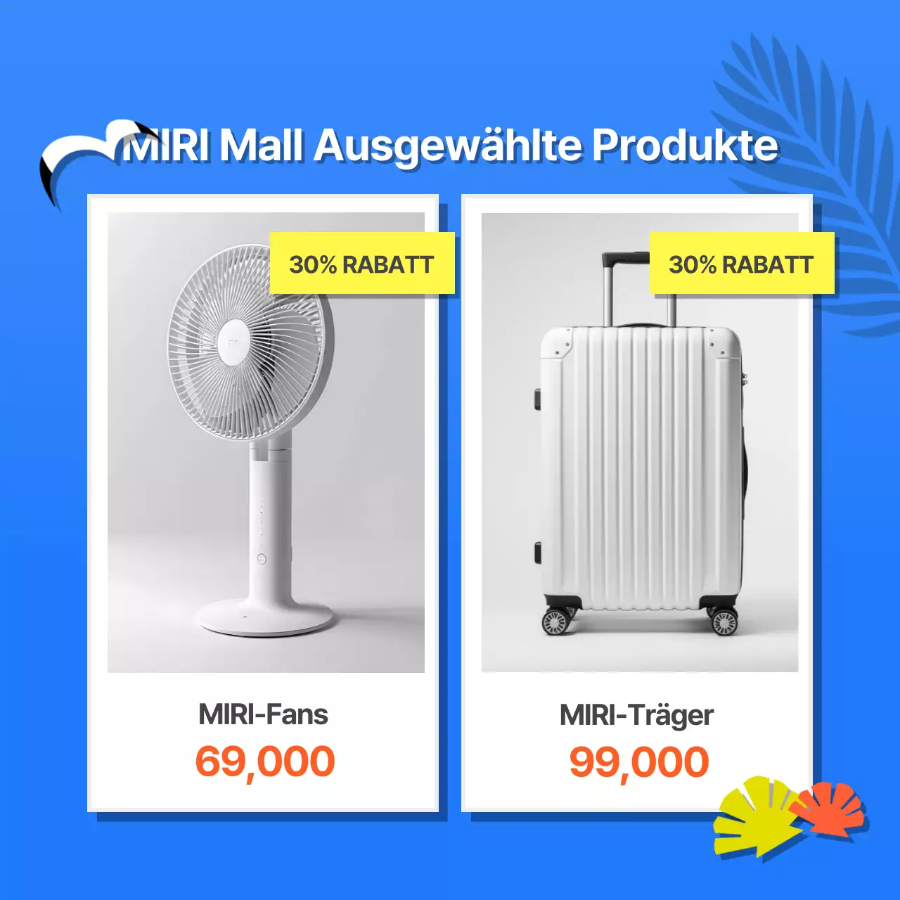 Werben Sie für ein tropisches Sommerereignis in Blau- und Gelbtönen