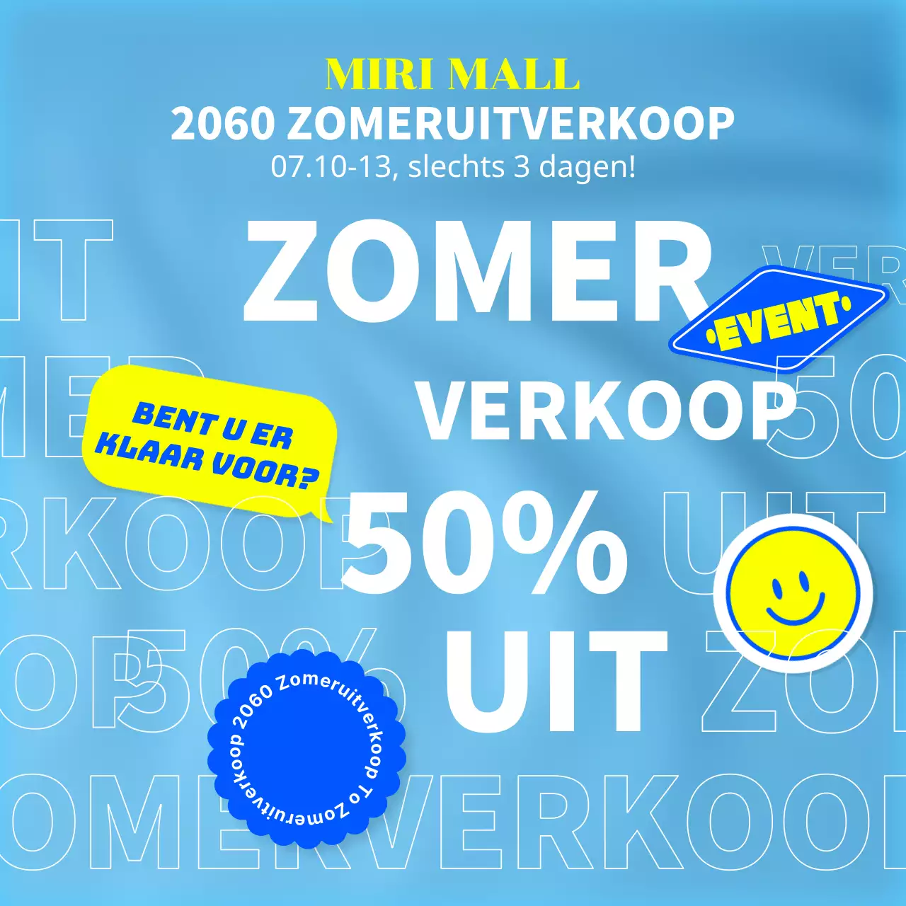 Promoot een kitscherige uitverkoop in lichtblauw en wit