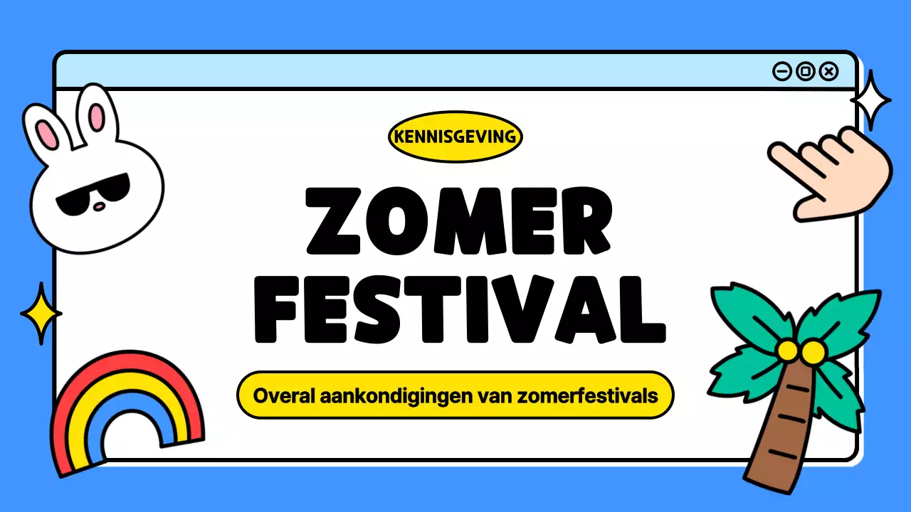 Aankondiging van een kitscherig zomerfestival in blauw