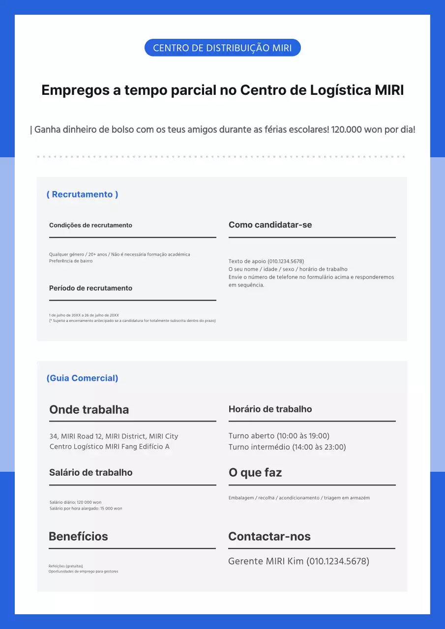 Guia simples de anúncios de emprego em armazém a azul e preto