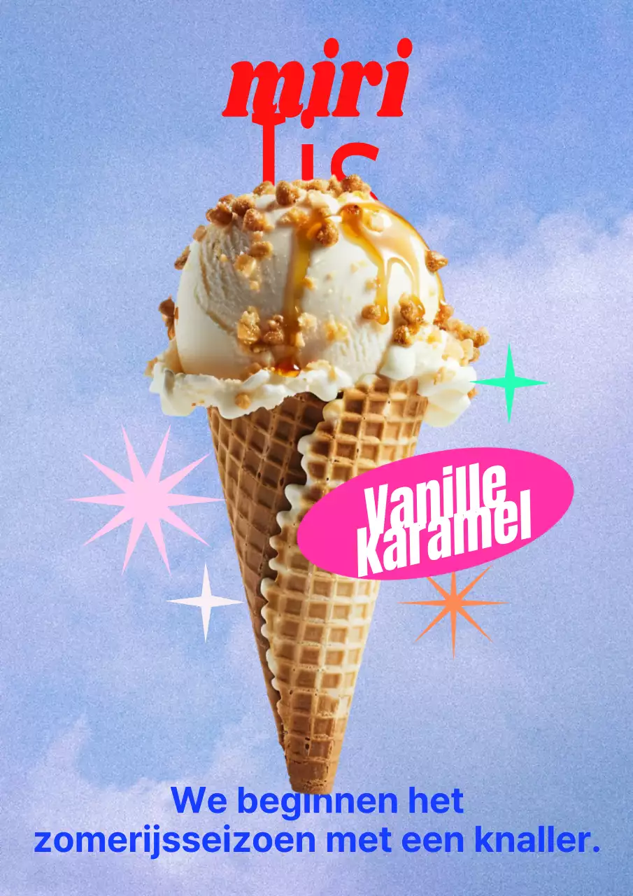 Rode, kitscherige ijsreclame