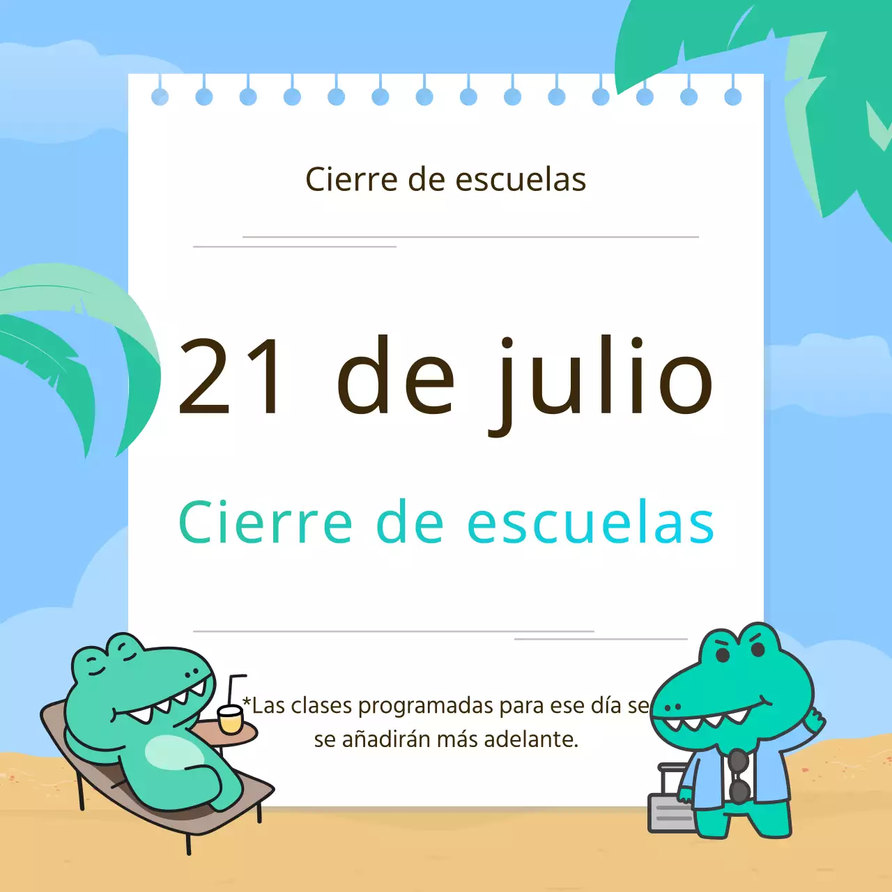 Kitschy anuncio de cierre de vacaciones de verano en chartreuse y azul claro