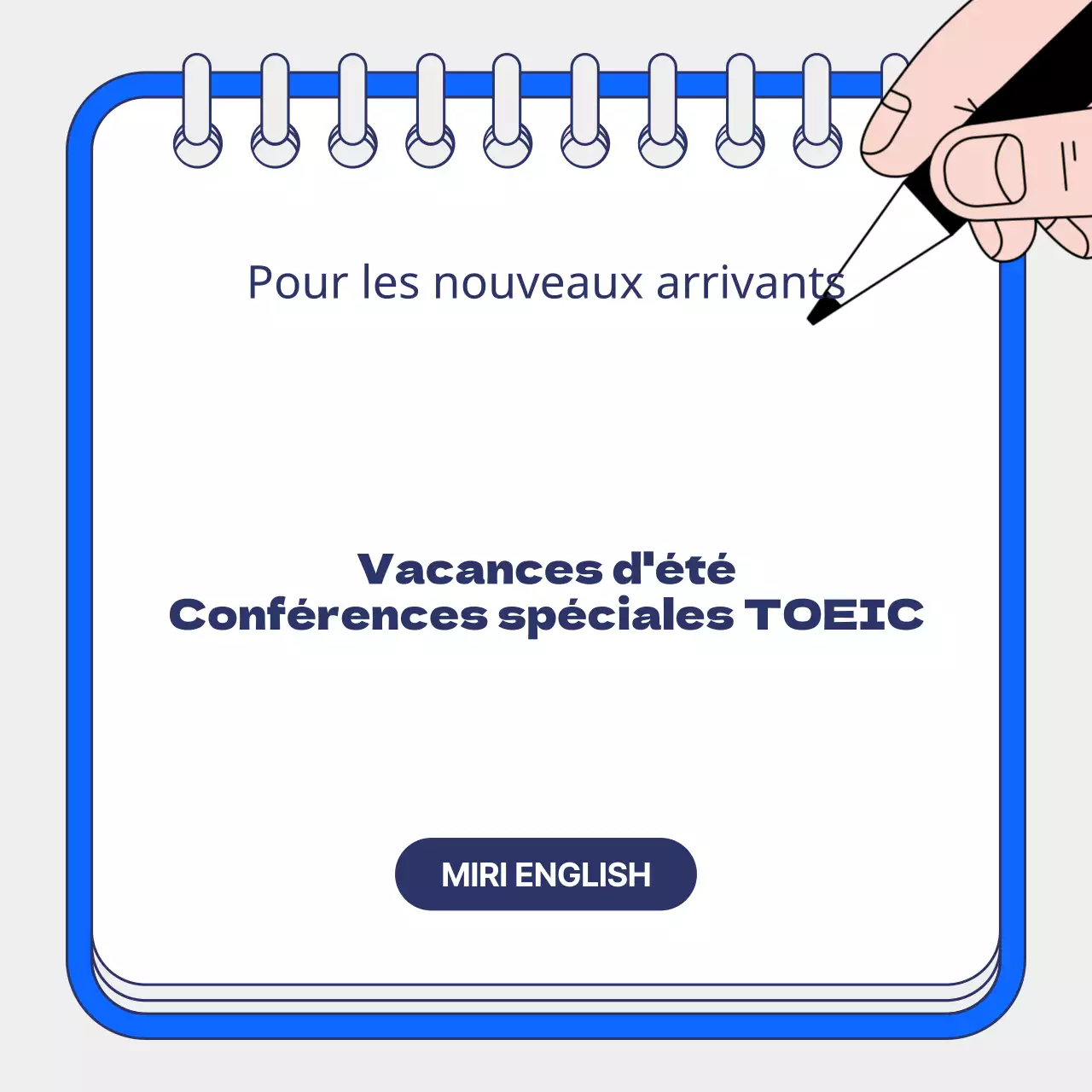 Promotion des conférences d'été du TOEIC sur fond bleu