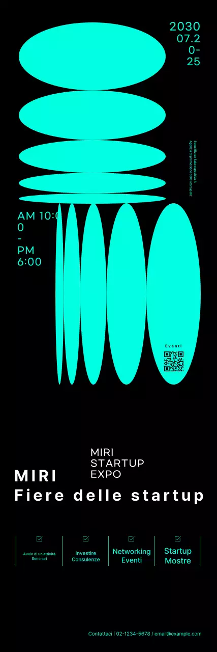 Striscione fieristico per startup con grafica di forme al neon