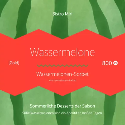 Förderung einer sommerlichen Dessertkarte mit roten und grünen Farbtupfern.