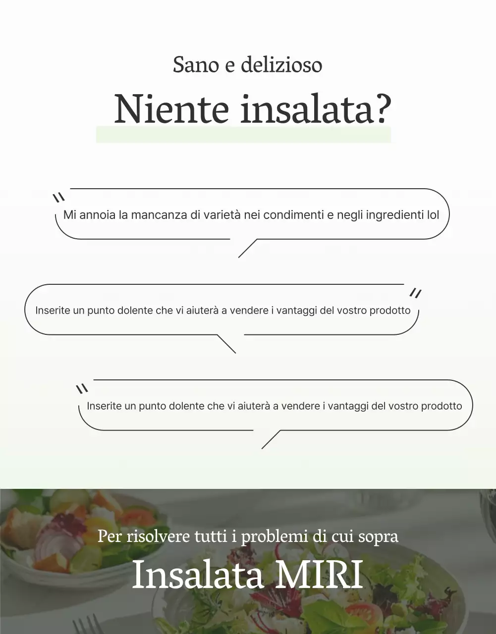 Promuovere una semplice pagina di dettaglio dell'insalata bianca e chartreuse