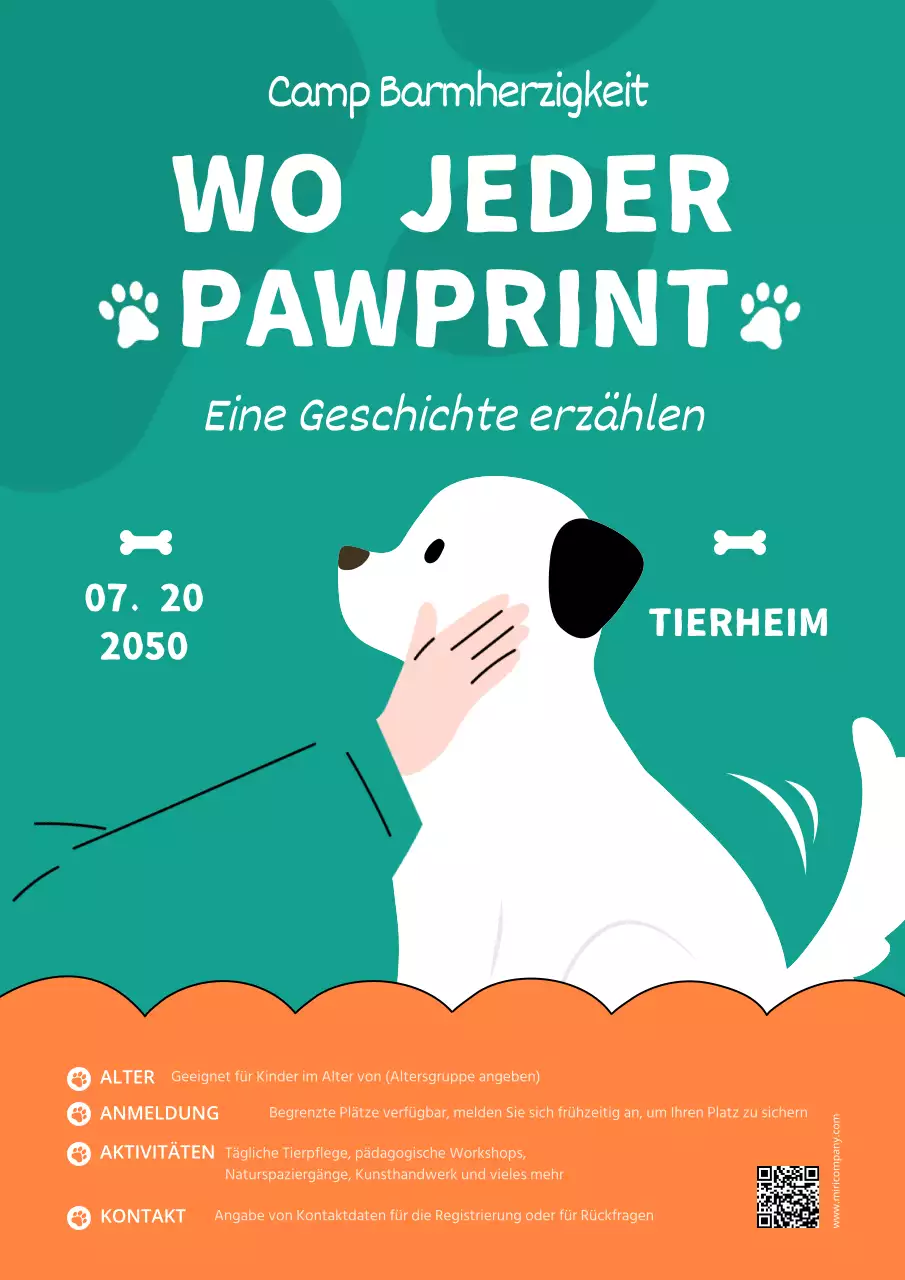 Ankündigung des Sommercamps des modernen Tierpflegezentrums in Orange und Grün