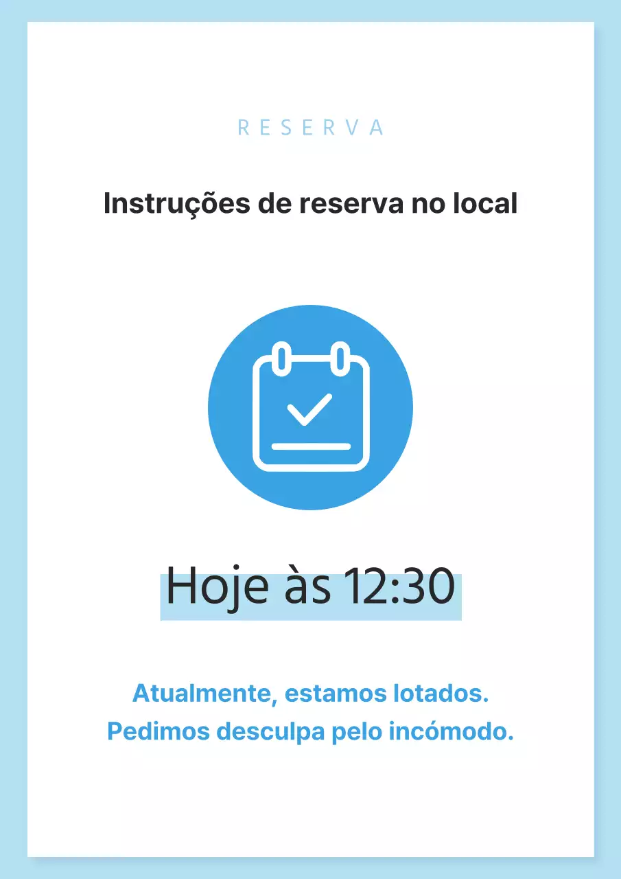 Um anúncio de reserva simples em branco e azul claro