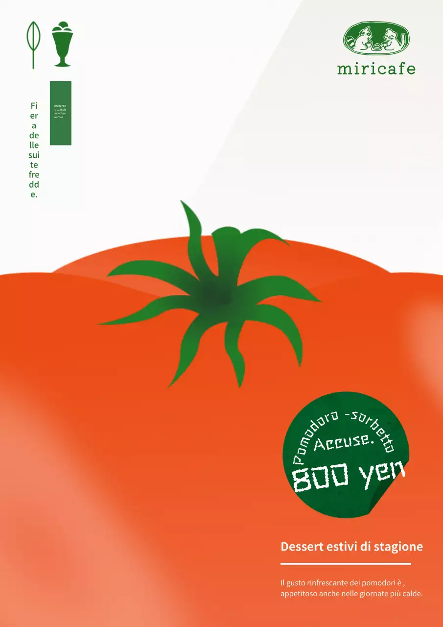 Pubblicità per il menu di dessert estivi rosso e verde di tendenza.