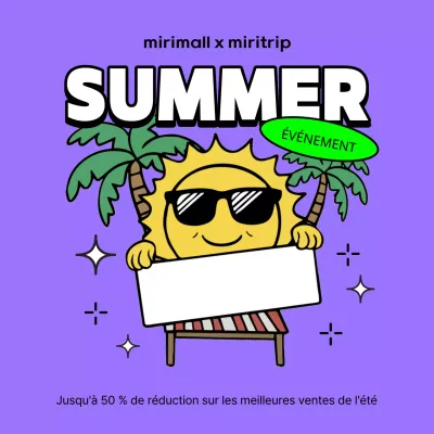 Publicité pop-art pour les soldes d'été en violet et chartreuse