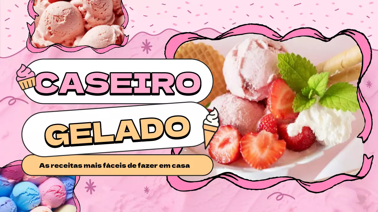 Capa de receita de gelado caseiro adorável cor-de-rosa e cor de laranja