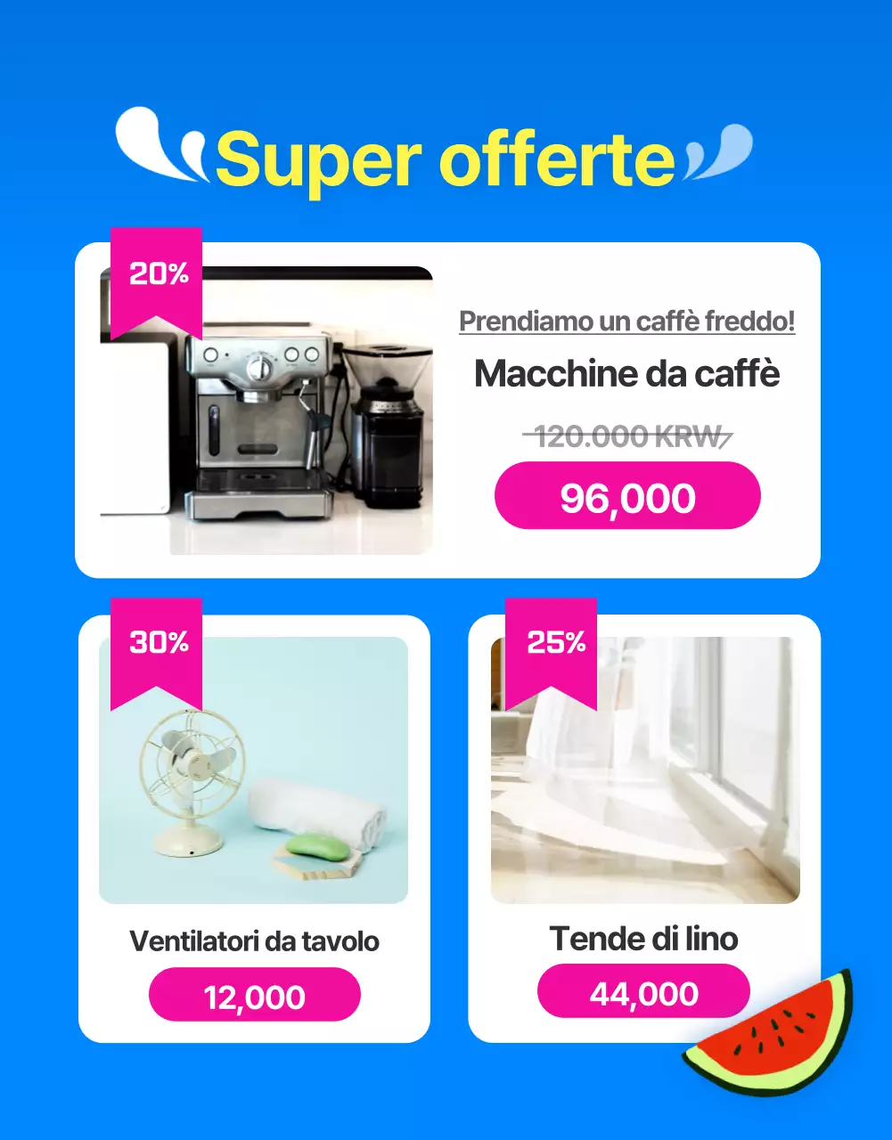 Pubblicità dei saldi estivi del centro commerciale in stile tropicale in blu e giallo