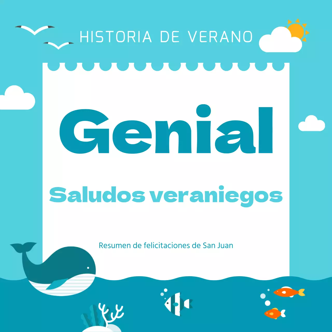 Una bonita tarjeta de felicitación veraniega en azul claro y blanco