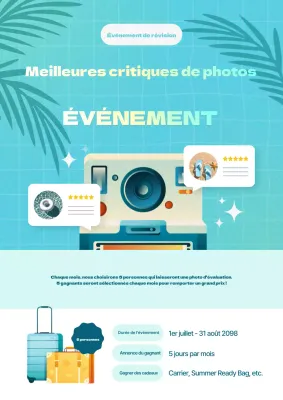 Faites la promotion de votre événement d'évaluation de photos avec un bleu clair et une jolie photo.