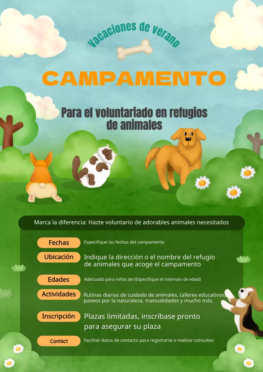 Promover los campamentos de verano verde y naranja en el Centro de Atención Animal