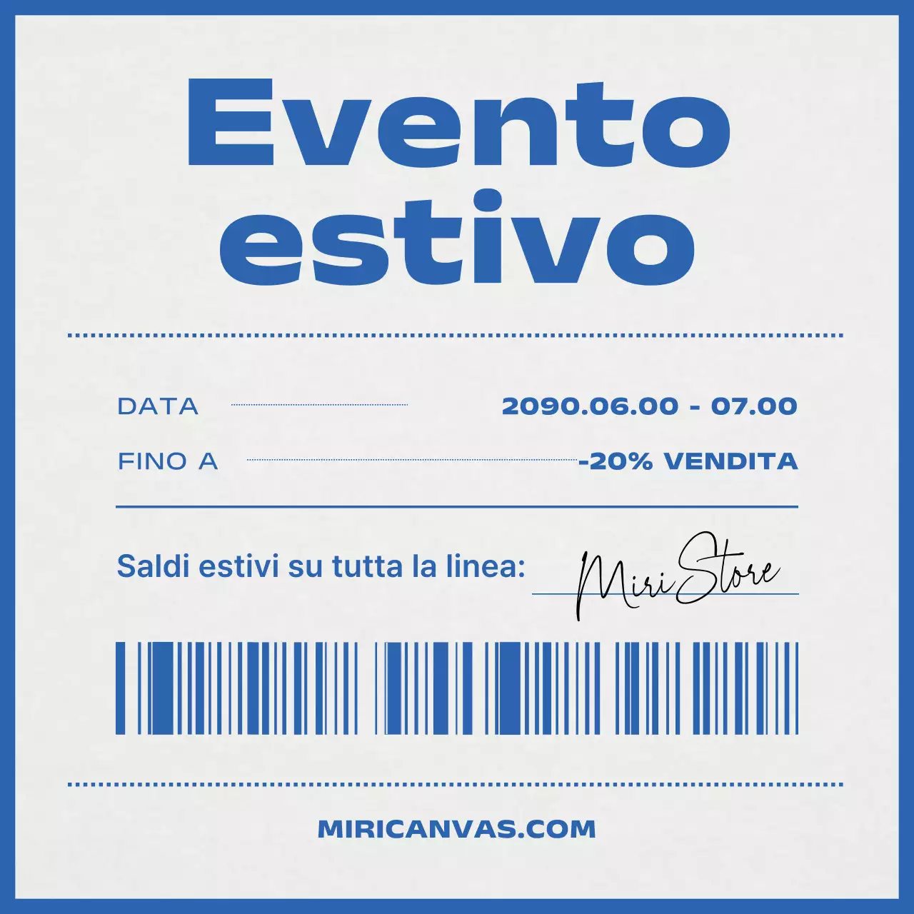 Annuncio minimalista di eventi estivi in blu e grigio