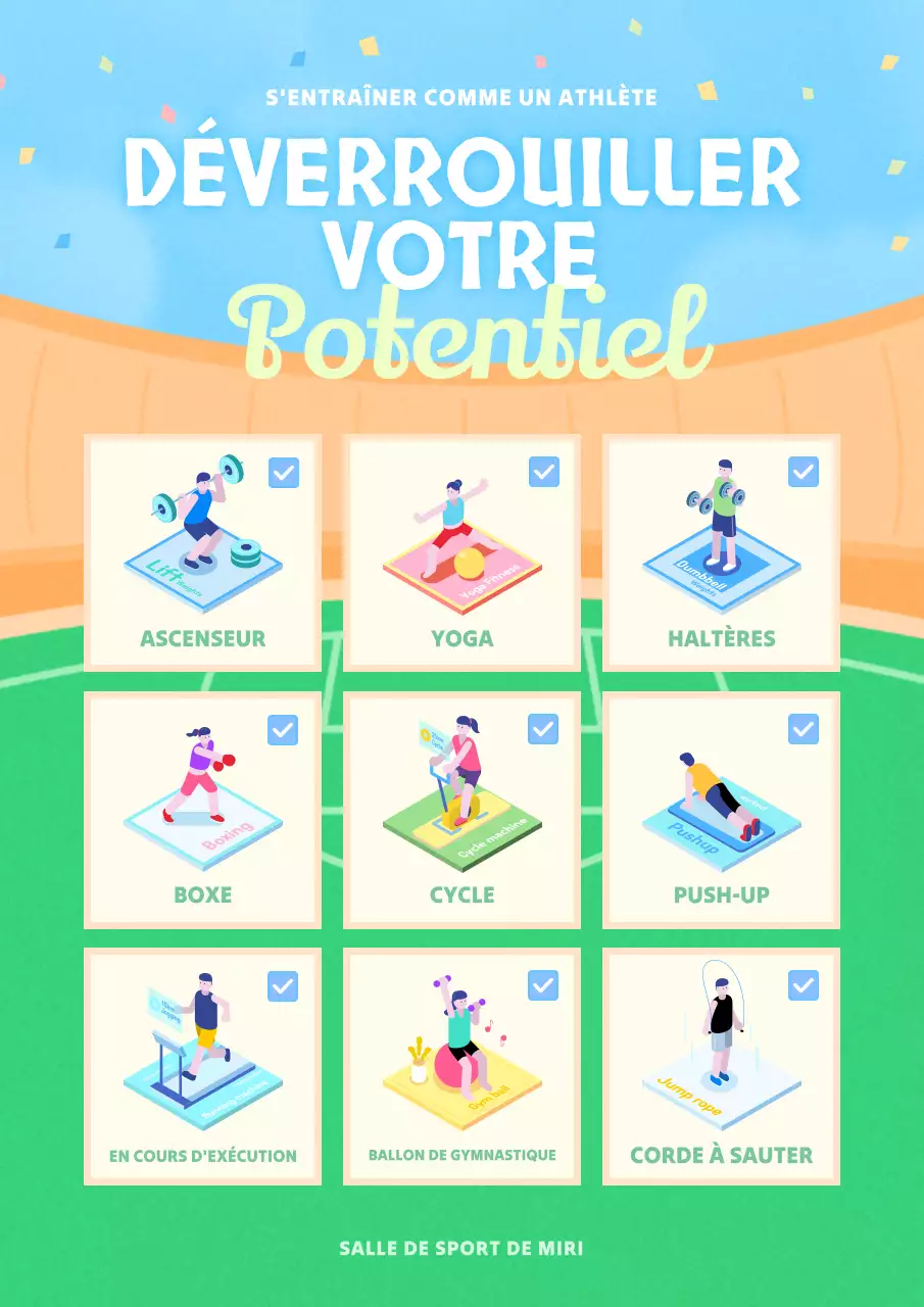 Un joli post de plan d'entraînement en bleu clair et vert