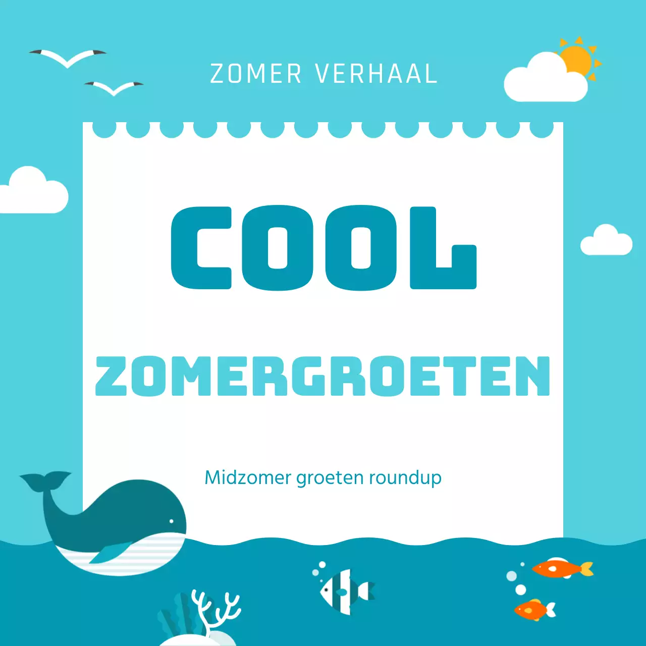 Een mooie zomerse wenskaart in lichtblauw en wit