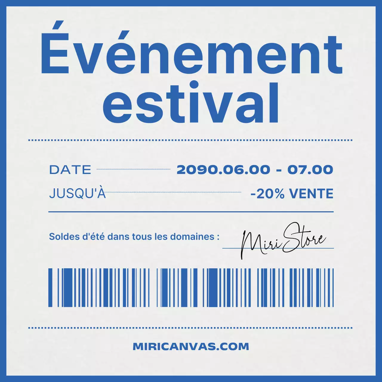 Publicité minimaliste pour un événement estival en bleu et gris