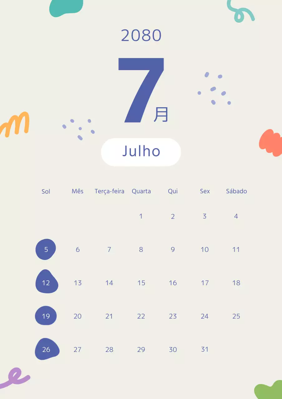Agenda de calendário com estilo kitsch em caqui e roxo