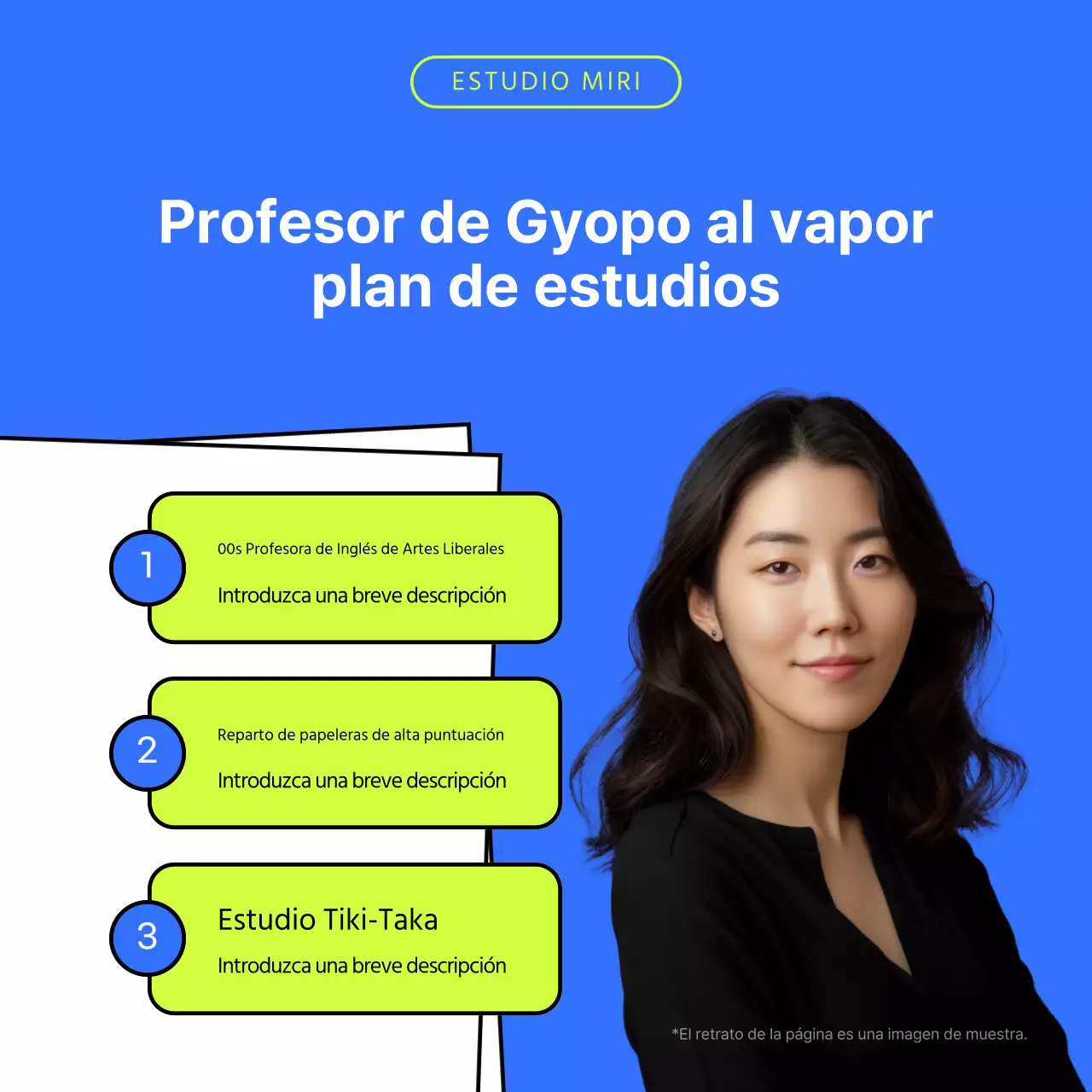 Un sencillo folleto escolar en verde lima y azul