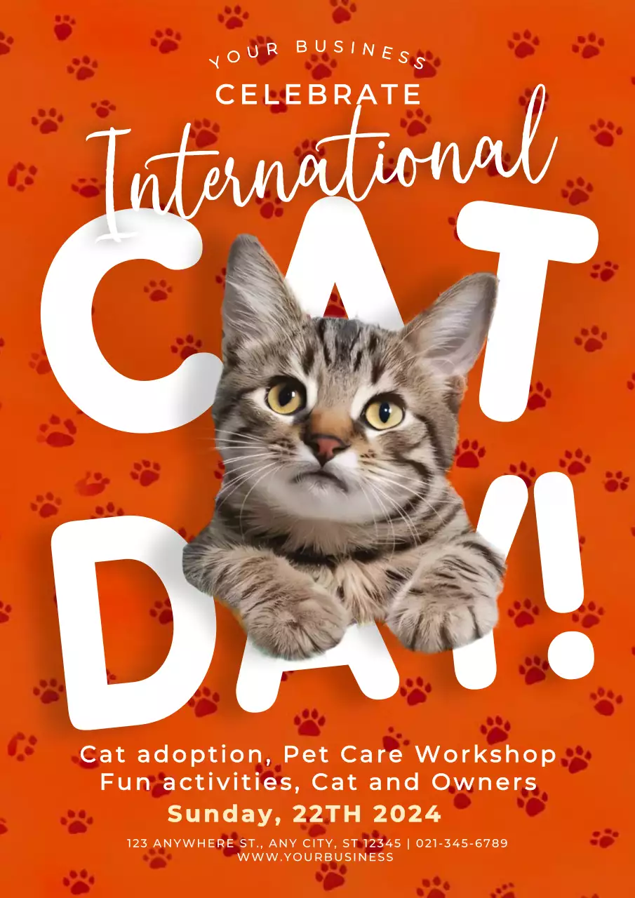 Orange Playful Cat Event Promotion Poster