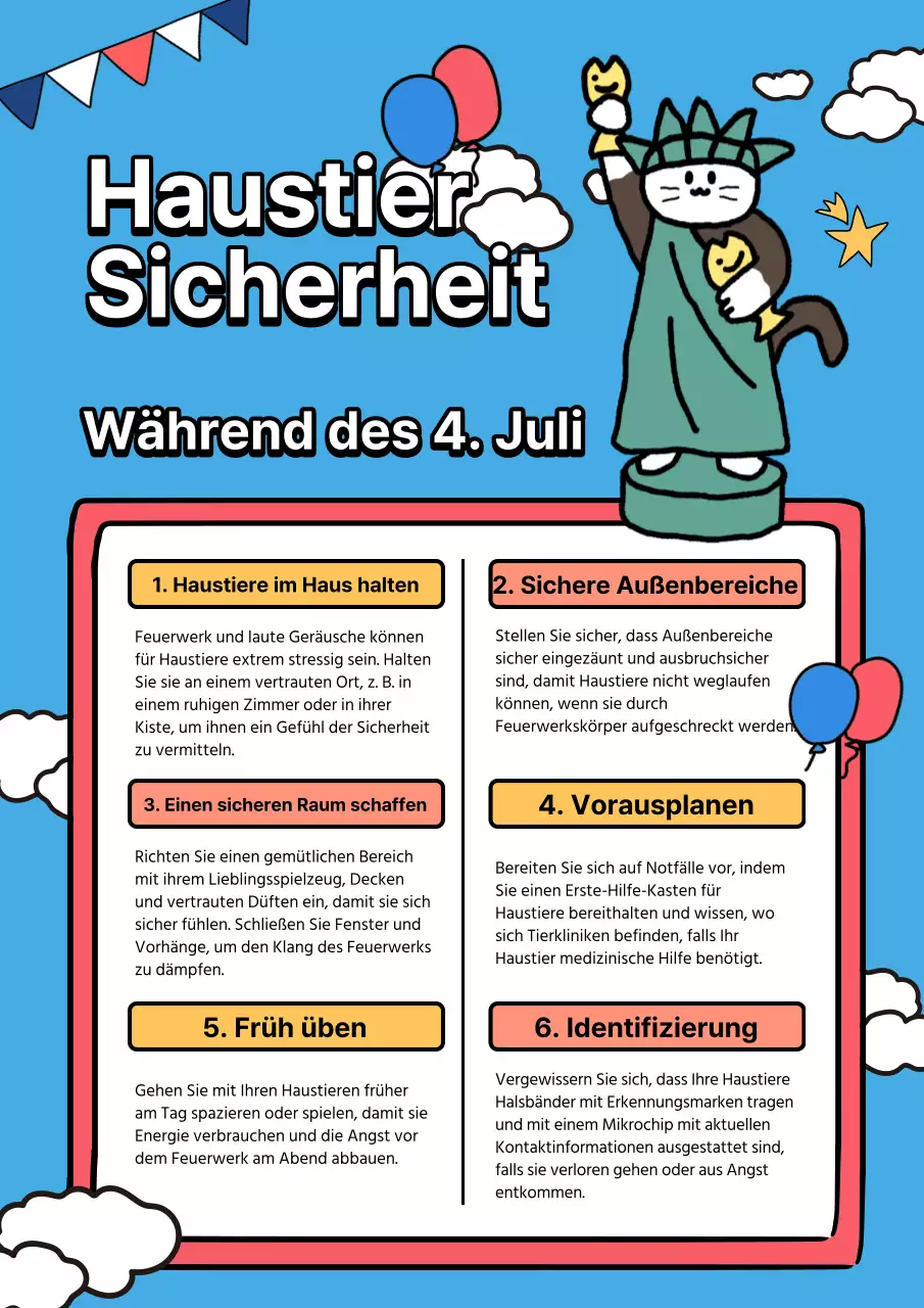 Blaue und rote Sicherheitstipps für Haustiere zum 4. Juli