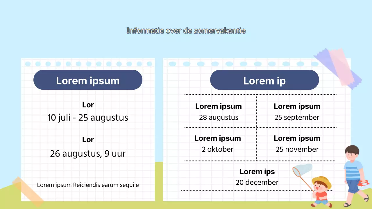 Een lichtblauwe en chartreuse zomervakantiepresentatie voor scholen