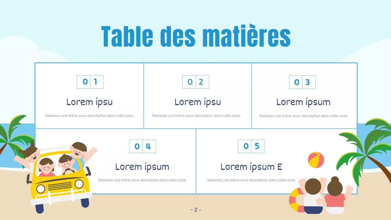 Une jolie présentation de vacances d'été bleue et beige