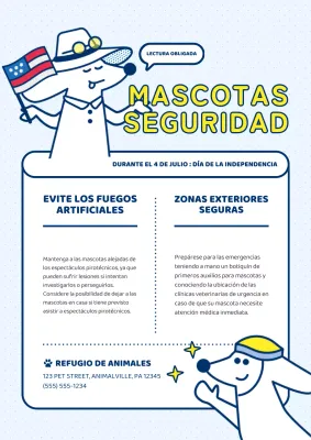 Consejos modernos de seguridad para mascotas explicados en azul claro y amarillo