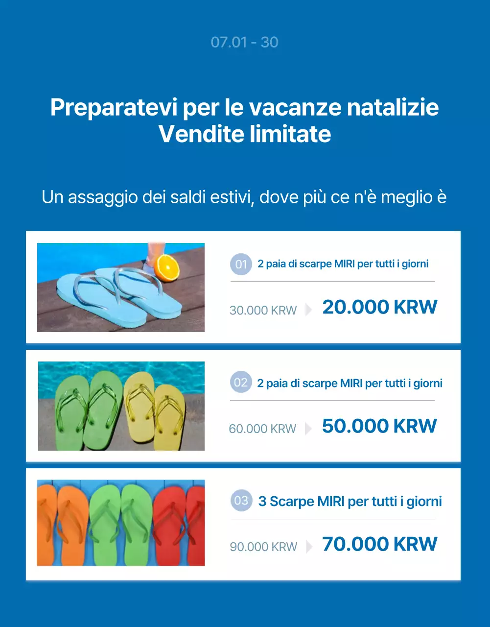 Una semplice introduzione ai saldi stagionali in blu e bianco