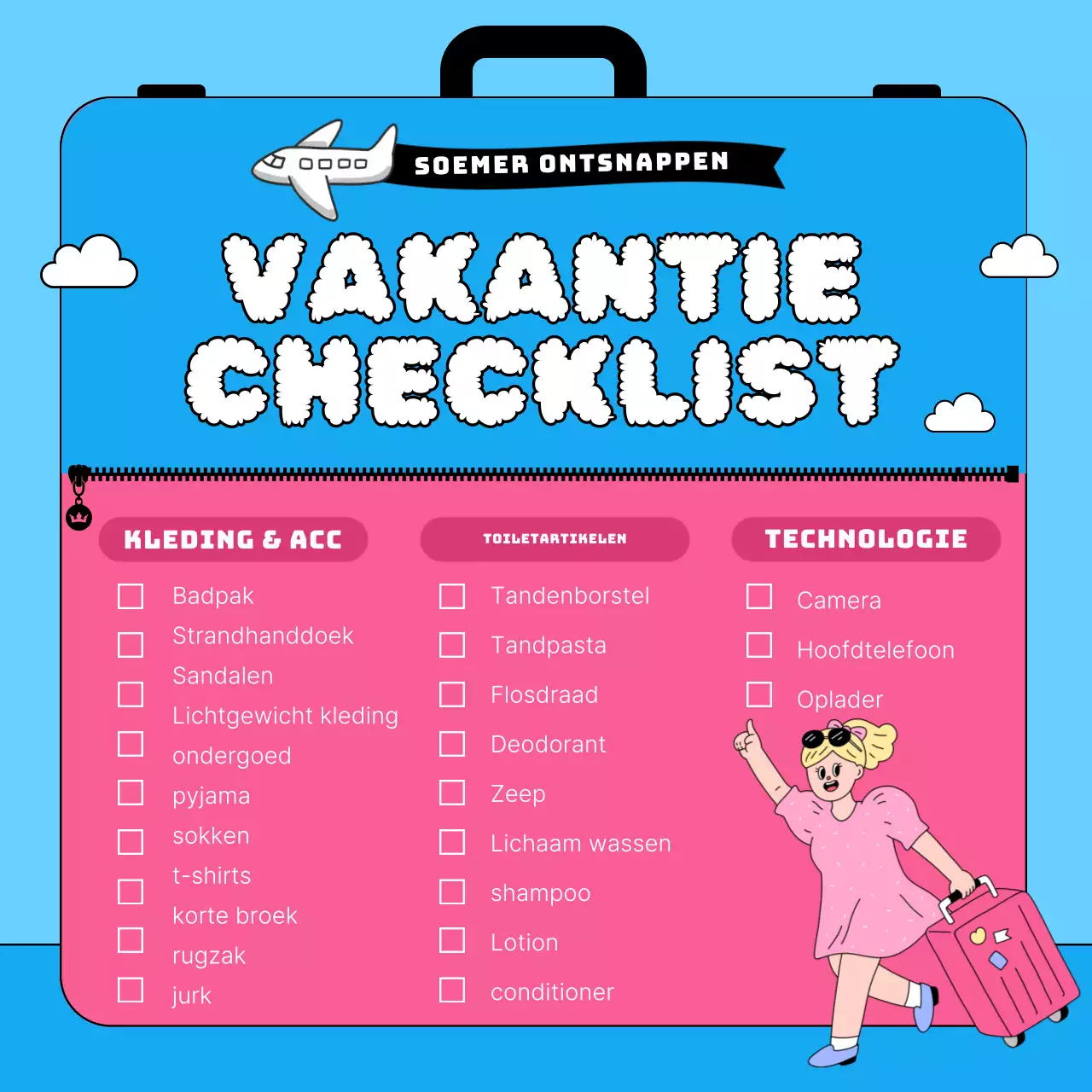 Een inleiding tot een pop-art zomerse paklijst in lichtblauw en warm roze