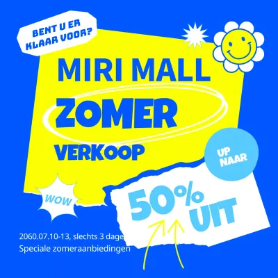 Promoot een kitscherige uitverkoop in geel en blauw
