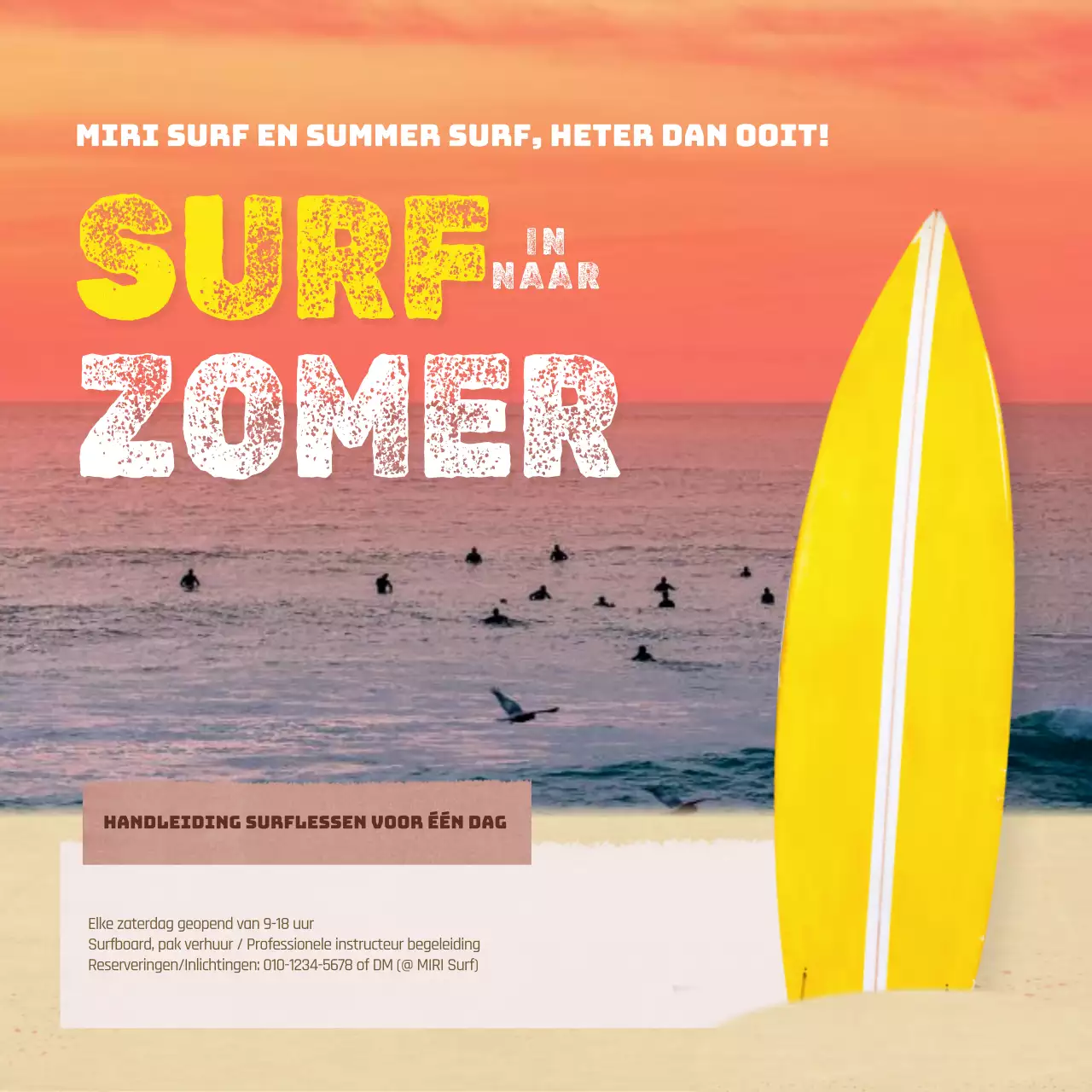 Bevorder natuurlijk surfen eendaagse lessen in geel en oranje