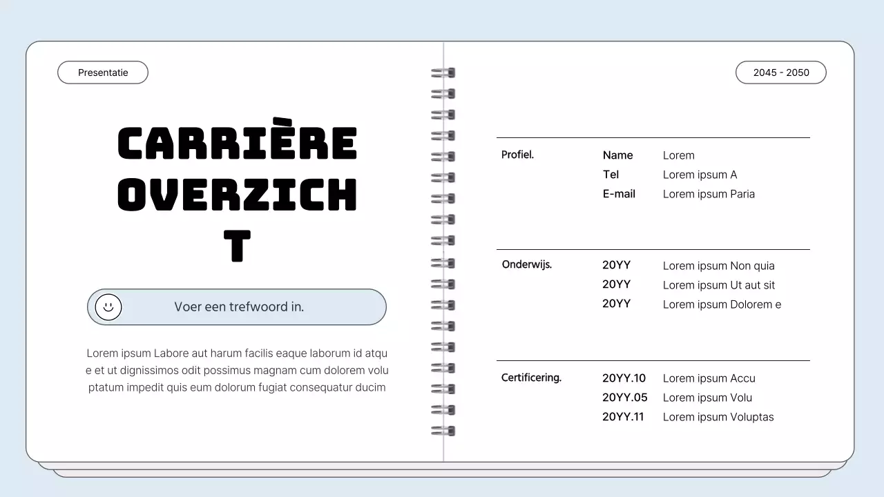 Portfolio met eenvoudig notitieframe in lichtblauw