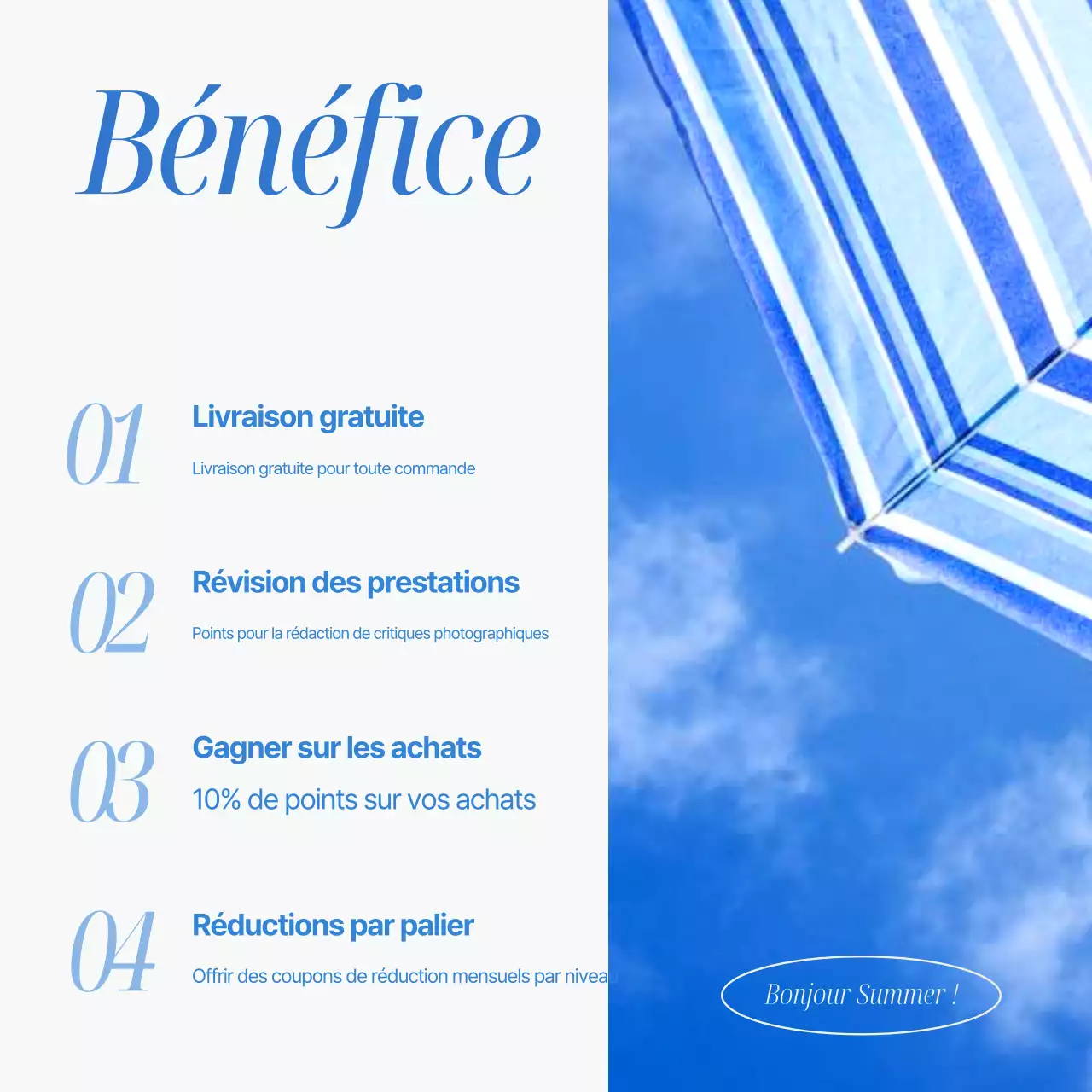 Annonce événementielle simple, d'inspiration estivale, en bleu clair et bleu