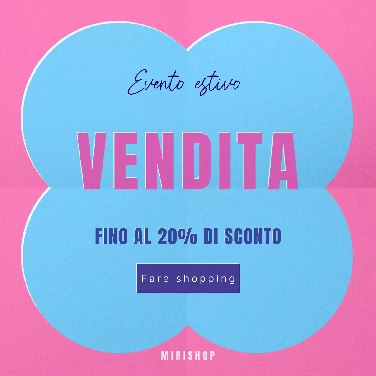 Pubblicità per eventi estivi di ispirazione rétro in rosa caldo e azzurro