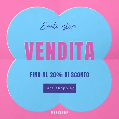 Pubblicità per eventi estivi di ispirazione rétro in rosa caldo e azzurro