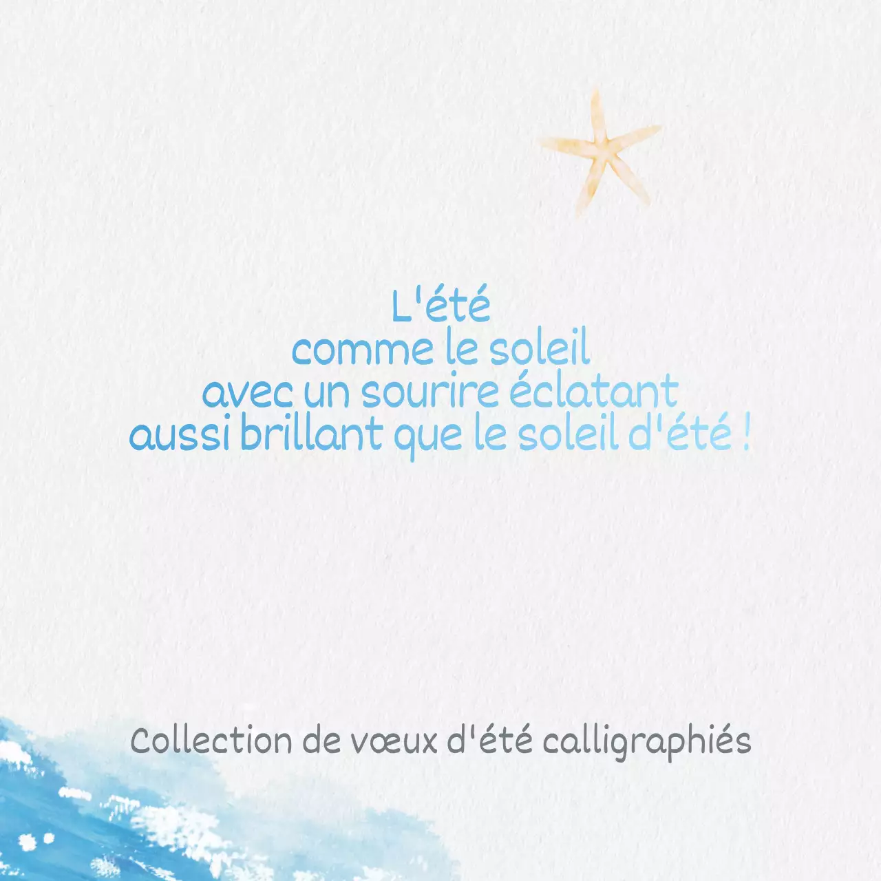 Collection de vœux d'été en calligraphie simple en bleu clair et bleu