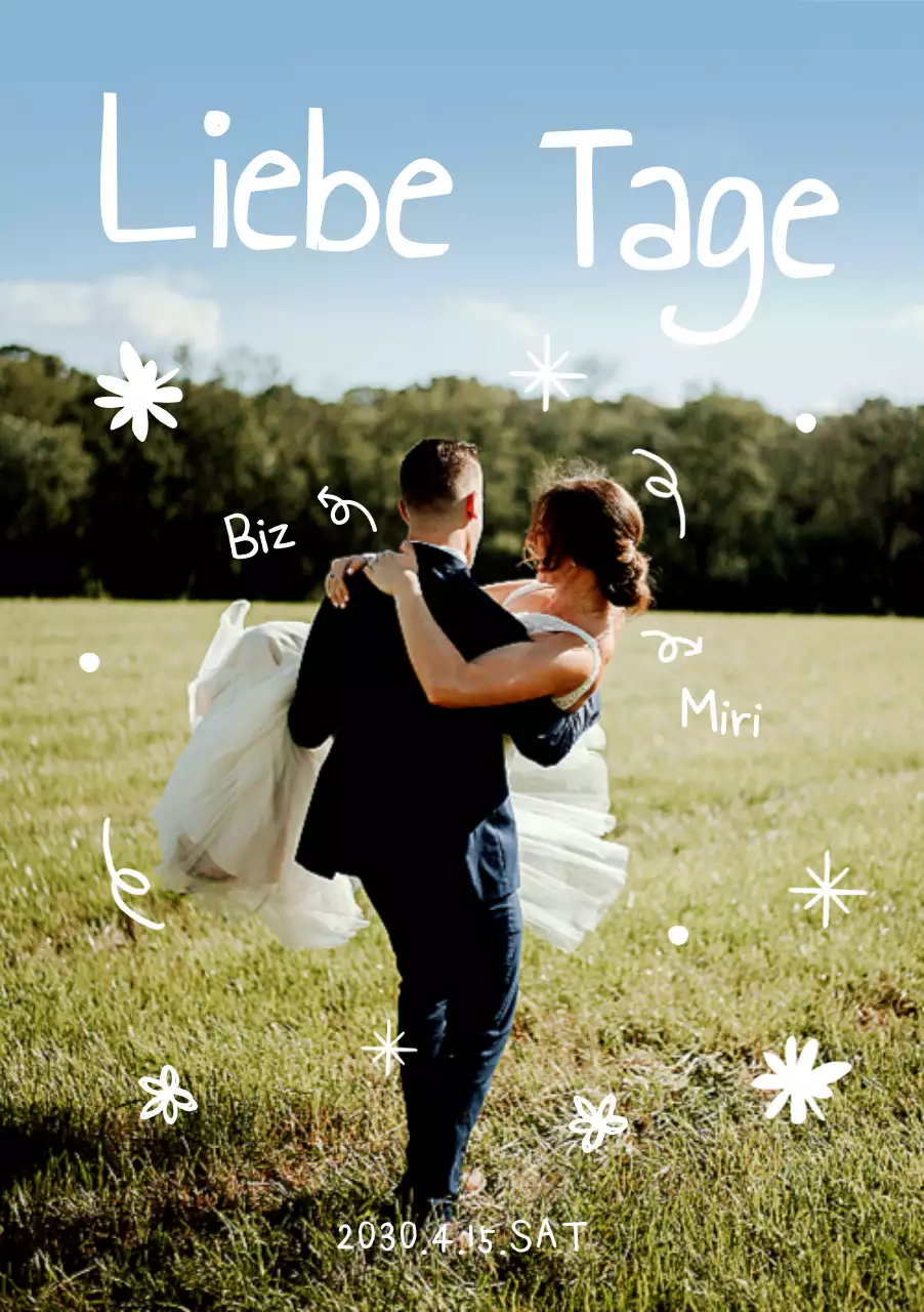 Natürliches und niedliches handgezeichnetes dreidimensionales Hochzeitsposter