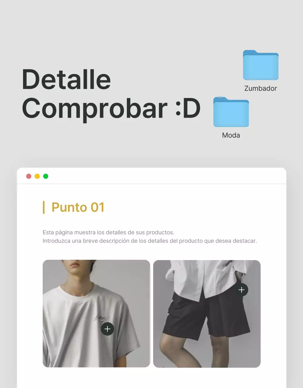 Promocione descripciones y detalles en un centro comercial de moda en gris y azul claro