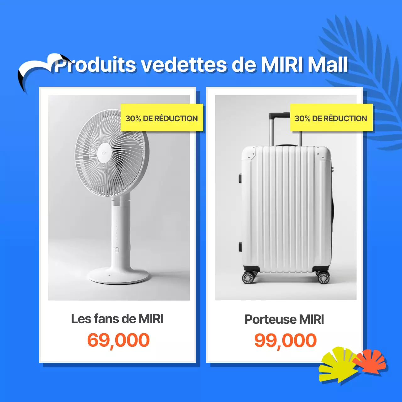 Promouvoir un événement estival tropical dans des tons bleus et jaunes