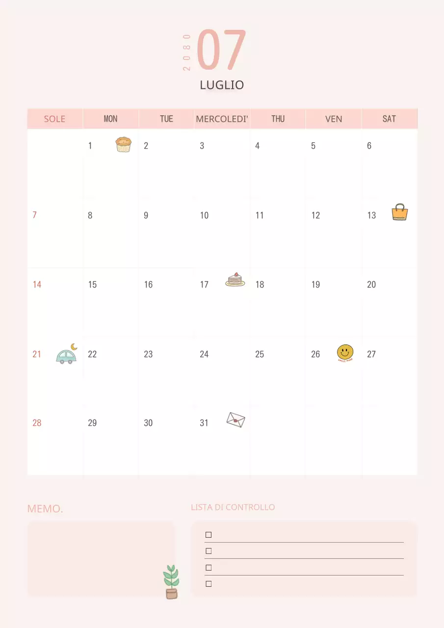 Grazioso calendario rosa e bianco.