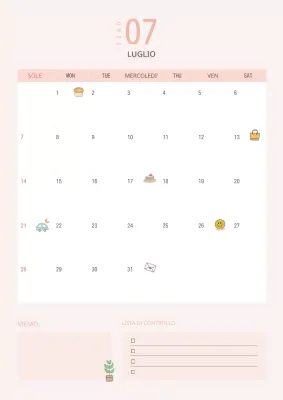 Grazioso calendario rosa e bianco.