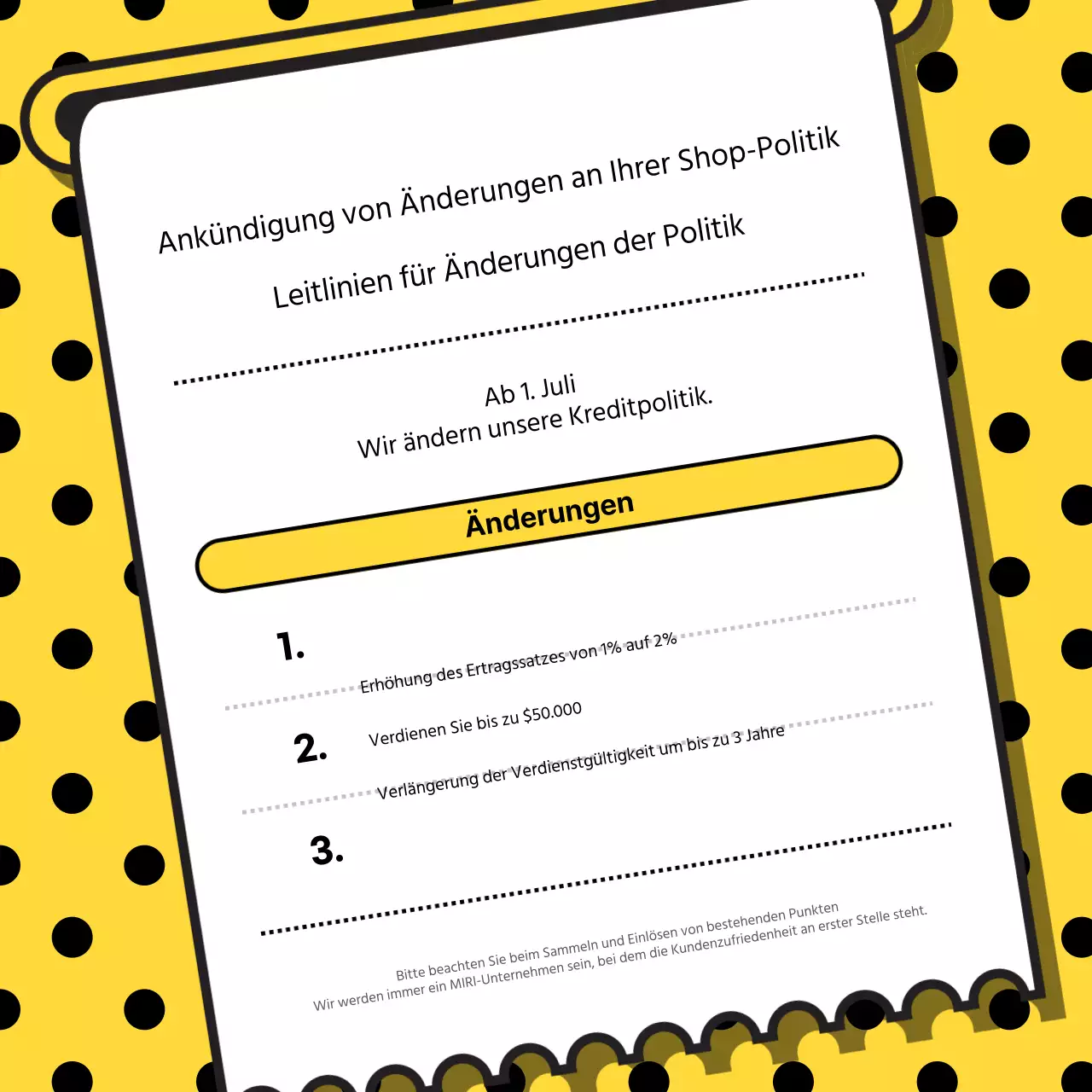 Wir kündigen eine Änderung unserer einfachen gelb-schwarzen Shop-Politik an