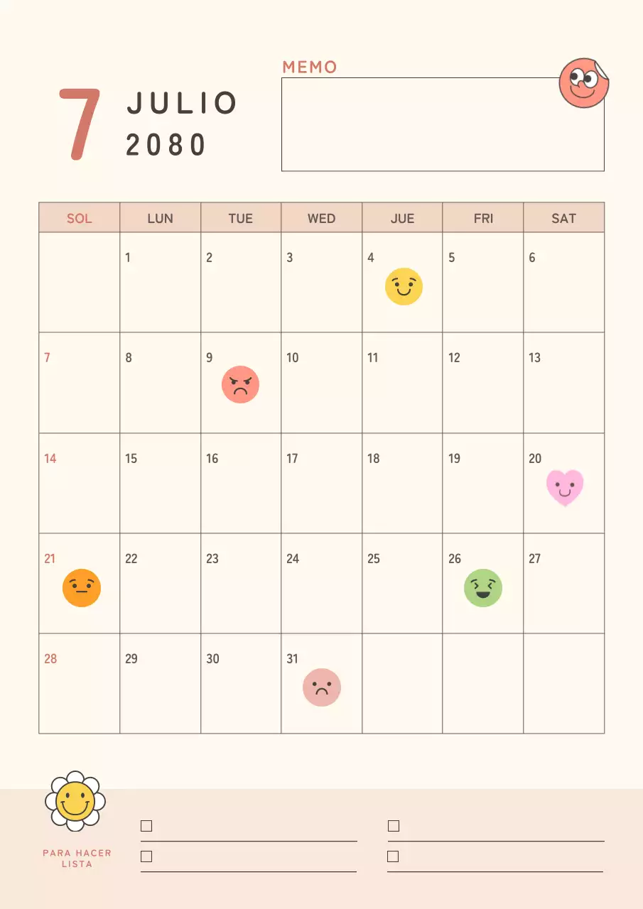 Bonito calendario rosa y naranja.