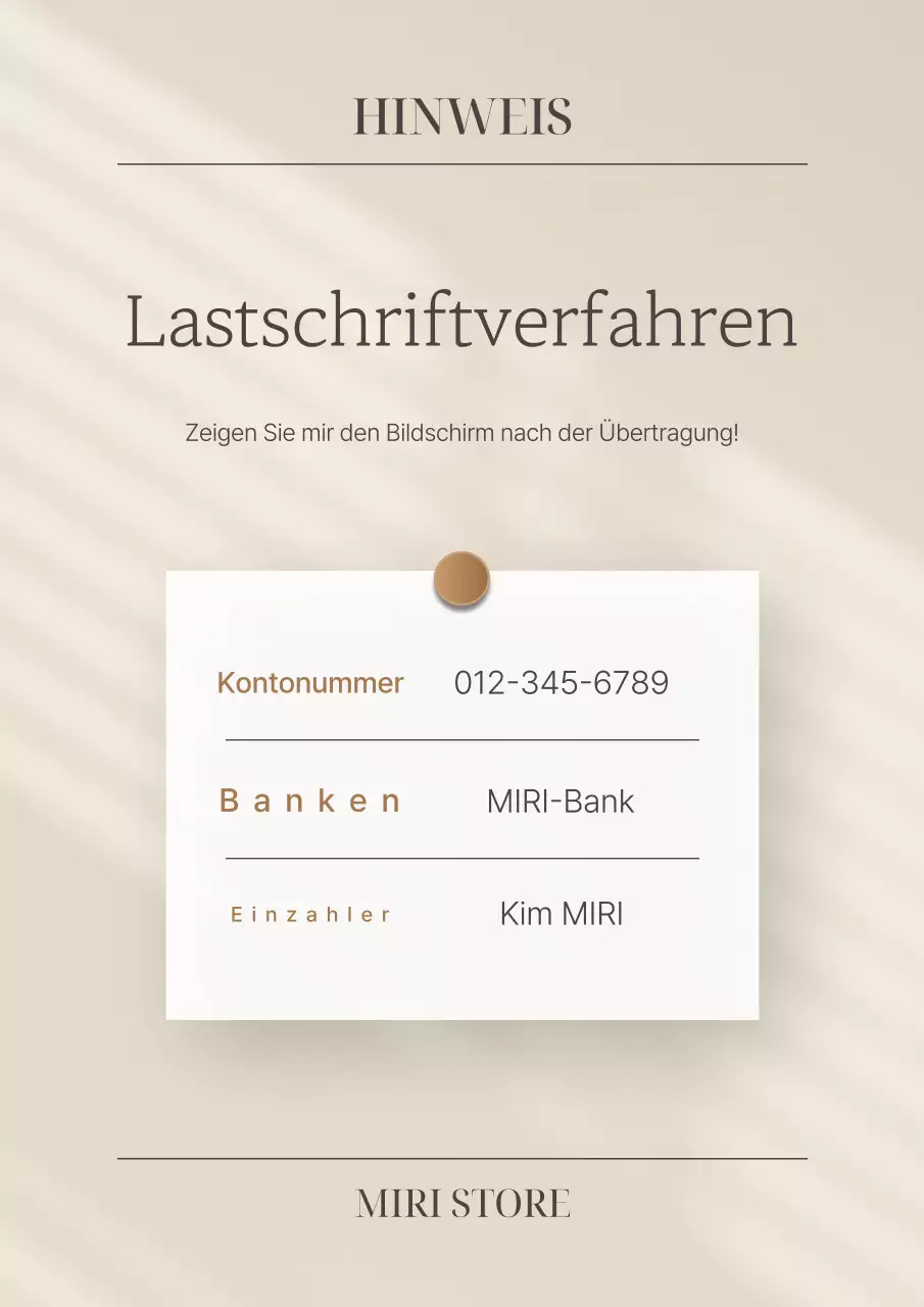 Eine schlichte Direktzahlungsanzeige in Beige und Elfenbein